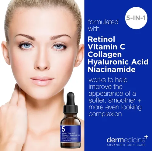 Vista 2 de Potente suero facial 5 en 1 con retinol, vitamina C, colágeno, ácido hialurónico, niacinamida. Puede ayudar a mejorar la apariencia de las líneas