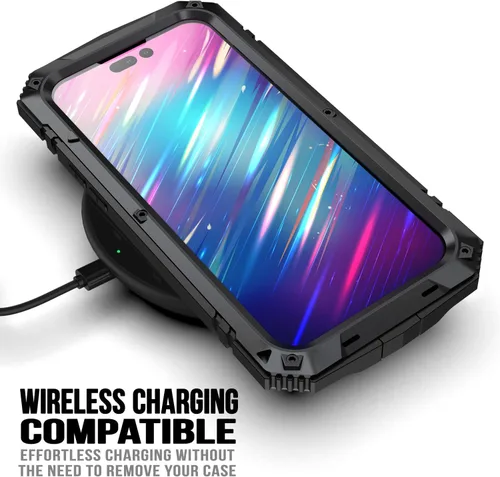 Vista 7 de Funda de metal para iPhone 14 Plus 5G con protector de pantalla y función atril, funda para cámara, resistente armadura militar duradera, cuerpo