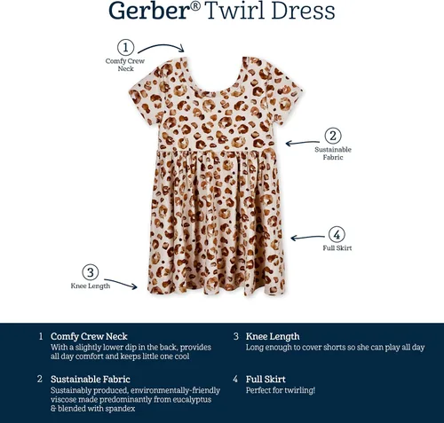 Vista 6 de Gerber Vestido de manga corta suave para bebé niña de talla única, con viscosa hecho de eucalipto