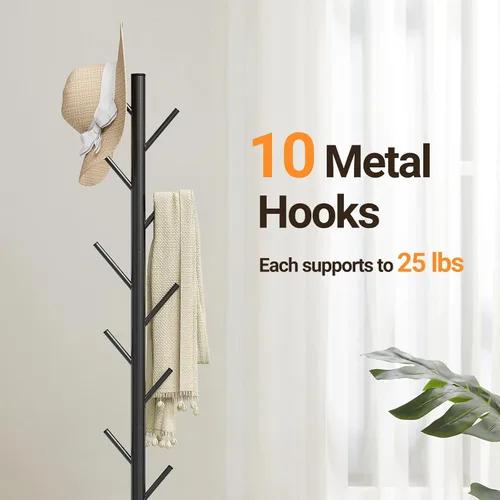 Vista 3 de ELYKEN - Perchero independiente con base de mármol natural, soporte de metal con 10 ganchos, árbol de abrigos con 3 tamaños ajustables para bolsos