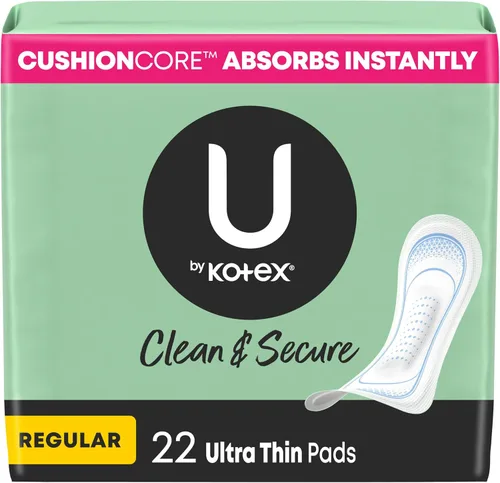 Vista 9 de U by Kotex Toallas con Alas, Clean & Secure, Ultra Delgadas, Absorción Intensa, 44 Unidades (El Empaque Puede Variar)