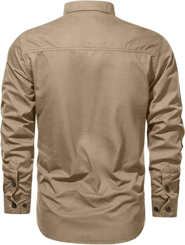 Vista 3 de Parise Mens Long Sleeve Military Style Cargo Tactical Work Shirt Cotton Outdoor Casual Slim Fit Button Down T-Shirt Plus