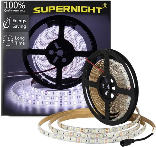 Vista 2 de SUPERNIGHT tira de luz LED, 16.4ft5M SMD 5050 60LedsM azul impermeable LED flexible Flash 300 LEDs cuerda luces