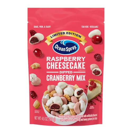 Vista 11 de Ocean Spray® Yogur griego cubierto Craisins®, sabor a yogur griego, arándanos cubiertos, frutas secas, bolsa de 5 onzas