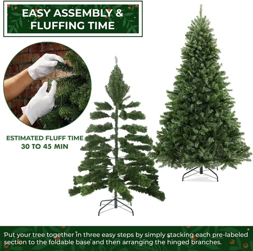 Vista 4 de Casafield Árbol de Navidad artificial realista de abeto verde sin iluminación de 4.5 pies con soporte de metal resistente