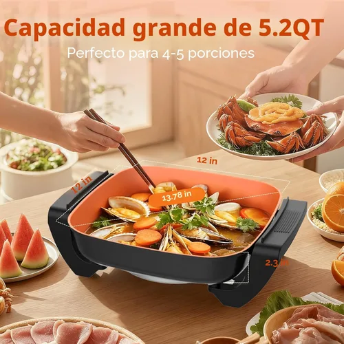 Vista 7 de OSTBA Sartén eléctrica de 12 x 12 pulgadas con tapa de vidrio, sartén antiadherente grande de 5.2 cuartos para comidas familiares, calentamiento