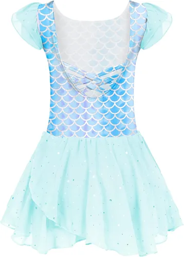 Vista 32 de Arshiner - Vestido de baile de ballet con mangas con volantes, leotardo de tutú con ruedo para niñas Lila