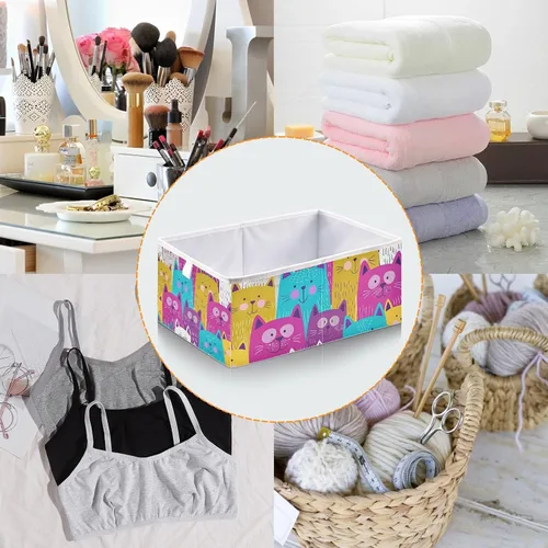 Vista 5 de Kigai Lindos cubos de almacenamiento para gatos, 11 x 11 x 11 pulgadas, cesta de almacenamiento plegable grande de tela, organizador para juguetes