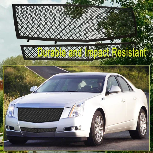 Vista 4 de Compatible con Cadillac CTS 2008-2013 y Cadillac CTS Coupé 2011-2014 Negro Acero inoxidable Doble Malla de Alambre Rejilla Inserto Combo