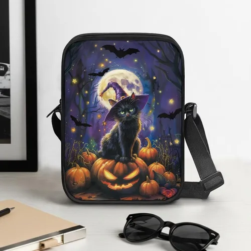 Vista 6 de Halloween Cat Small Messenger Bag Crossbody Shoulder Bag for Women Black Cat Pumpkin