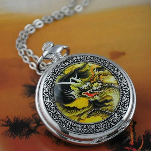 Vista 5 de VIGOROSO Relojes de bolsillo de plata Steampunk con pintura esmaltada de pájaro de peonía de cuarzo en caja