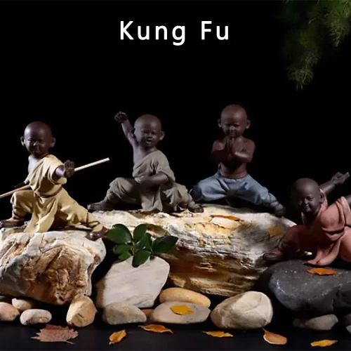 Vista 6 de DIYOMR Figuras de monje chino de Kung Fu Shaolin, manualidades, adornos, escultura de cerámica de Kung Fu para decoración del hogar, escritorio Azul