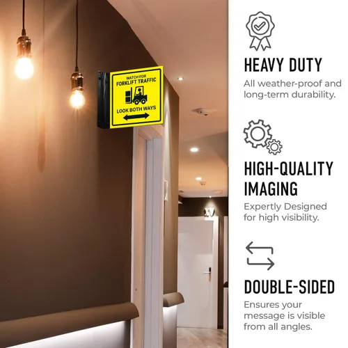 Vista 5 de Reloj para carretilla elevadora Tráfico Look Both Ways Projecting Sign, doble cara, 6x6 pulgadas, ACM, con accesorio negro satinado, fabricado