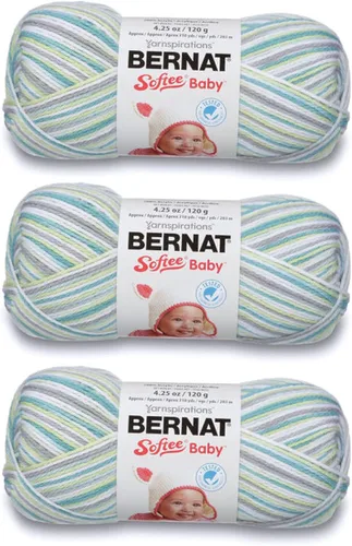 Vista 16 de Bernat Softee Baby Cotton Aqua Mist - Ovillo de lana para bebé, paquete de 3 unidades de 4.25 onzas, mezcla, 3 DK (ligero), 254 yardas