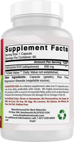 Vista 6 de Best Naturals CoQ10 600 mg 60 Cápsulas (817716013725)