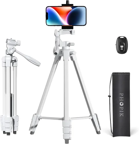 Vista 11 de PHOPIK Trípode magnético para teléfono selfie stick de 35 pulgadas, trípode extensible para teléfono con zapata fría y control remoto, compatible