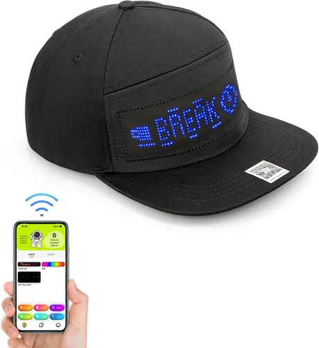 Vista 2 de Sombrero LED animado Bluetooth personalizado texto animación graffiti tapas LED programables para hip hop baile calle fiesta bar regalos
