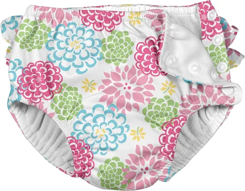 Vista 2 de I Play. by Green Sprouts - Pañal de traje de baño reutilizable y absorbente con volantes para niña, Ruffle Snap Pañal absorbente reutilizable