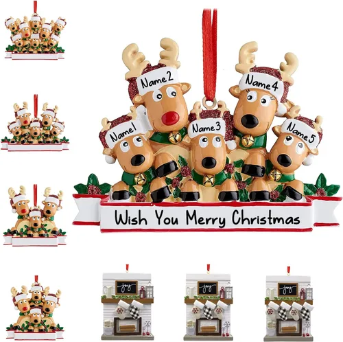 Vista 16 de Adornos de Navidad personalizados 2025, repisa de chimenea, familia de 2/3/4/5/6 nombres de miembros de la familia Joy para decoraciones de árbol