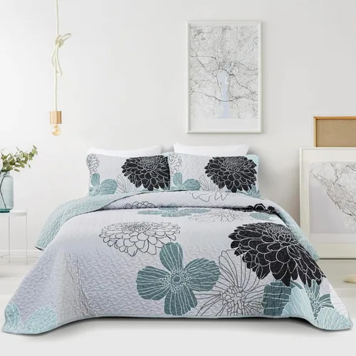 Vista 22 de Anibedding Juego de edredón floral gris y rosa, tamaño Queen, 3 piezas Gris/Rosa
