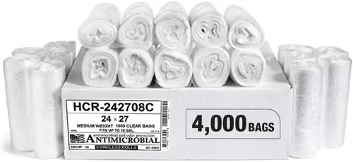 Vista 79 de Aluf Plastics Bolsas de basura de alta densidad, 10 galones, 4000 unidades, 6 micras (eq), 24 x 24 pulgadas, negras, para baño, oficina, industrial