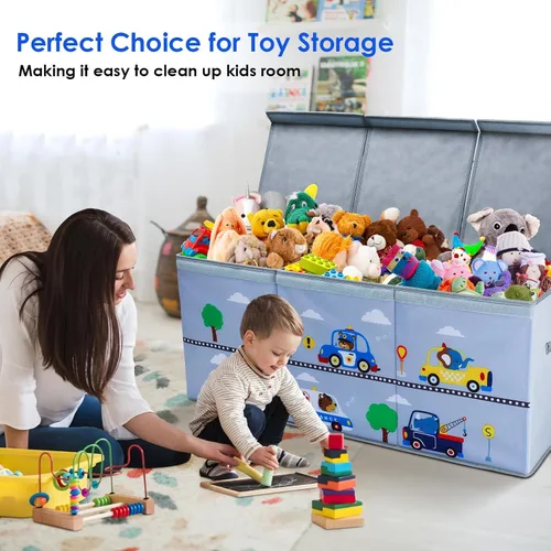 Vista 7 de decalsweet Caja de juguetes para niños, caja de almacenamiento de juguetes Oxford plegable con asas para niños, organizador de juguetes extra grande