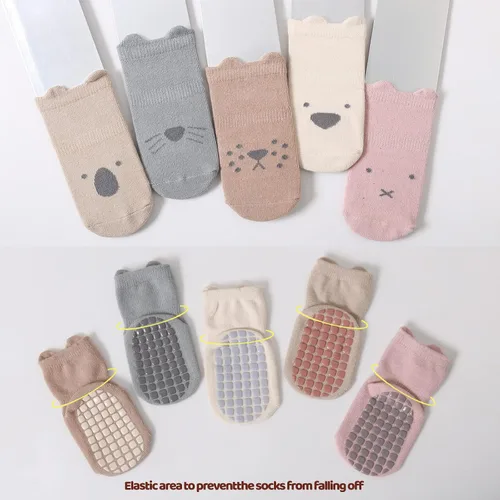 Vista 6 de QIYIENDIAN 5 pares de calcetines con agarres, calcetines antideslizantes para bebés y niños