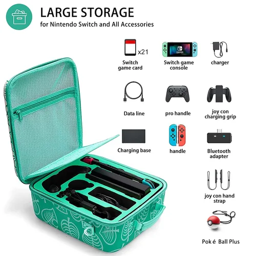 Vista 2 de Nintendo Switch Deluxe Carrying Case-Turquoise Storage Bag with Handle and Shoulder Strap Fits Complete Switch System Console+Switch Dock+ Pro