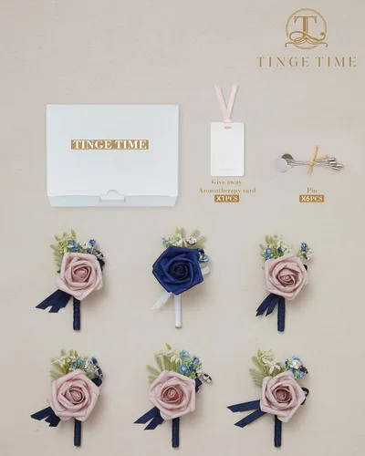 Vista 7 de TINGE TIME Boutonniere - Juego de 6 boutonniere de boda para hombre, Boutonniere para novio, novio y padrino, juego para baile de graduación, boda