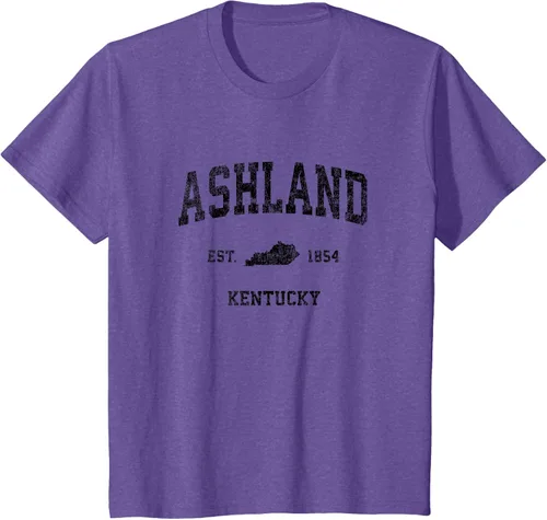 Vista 65 de Ashland Kentucky KY Vintage Sports Design Camiseta de impresión negra Asfalto
