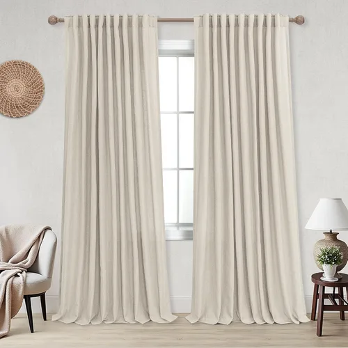 Vista 61 de Cortinas rústicas color beige tostado de 42 x 84 pulgadas de largo para sala de estar, juego de 2 paneles transparentes de lino natural, imitación