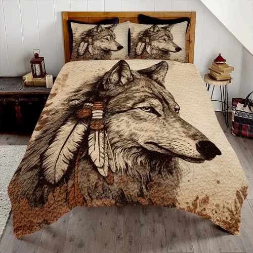 Vista 13 de Edredón de lobo personalizado, diseño nativo de ojos azules, tamaño matrimonial, juego de edredón de tamaño King, decoración para habitación