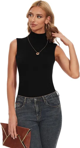 Vista 7 de Spicy Sandia Suéter de punto sin mangas con cuello alto para mujer, chaleco ligero de moda, elegante, casual