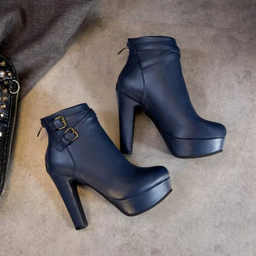 Vista 39 de Scaoruki Zapatos de otoño de moda para mujer, botines de tacón de bloque