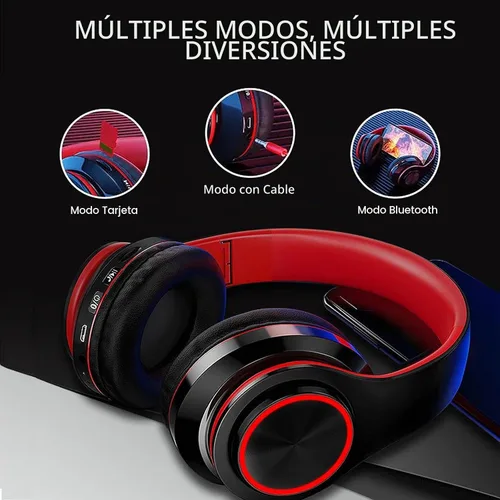 Vista 6 de Auriculares Bluetooth sobre la oreja, auriculares con luces LED y micrófono incorporado, ligeros, Bluetooth 5.0, auriculares HiFi estéreo