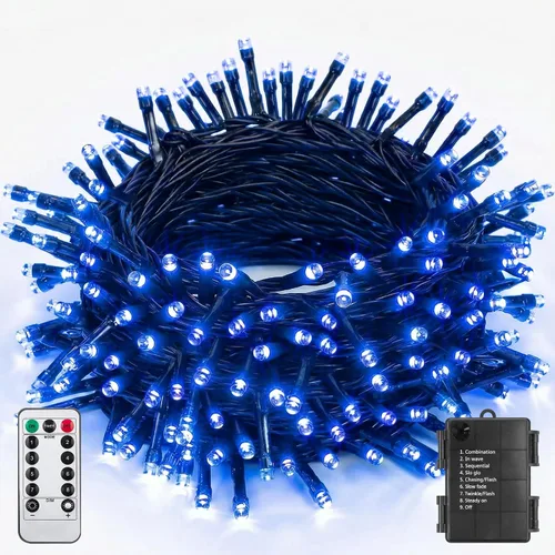 Vista 15 de ITICdecor Guirnalda de luces de Navidad de 33 pies, 100 LED, impermeable, funciona con pilas, 8 modos de luces decorativas para interiores
