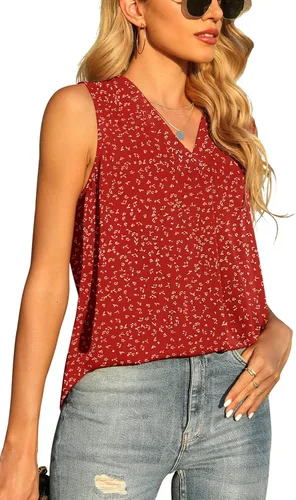 Vista 2 de QUEZHU Blusa de verano sin mangas de gasa para mujer, holgada, casual, cuello en V, blusa