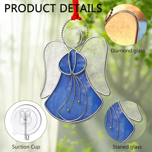 Vista 5 de Atrapasoles de Vidrio Emplomado para Ventanas Colgantes de Ángel Azul Adorno Personalizado de Metal Regalos Decorativos para Mamá Abuela Amiga