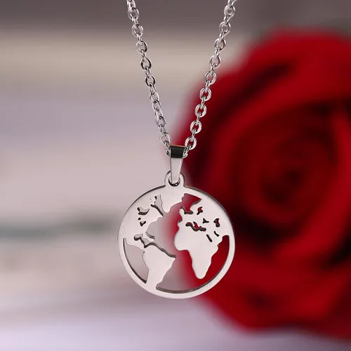 Vista 4 de Collar de mapa del mundo, collar de madre tierra, regalo de viaje de larga distancia
