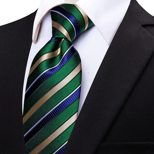 Vista 3 de Corbatas a rayas y corbatas a cuadros para hombre, corbata de seda tejida, juego de clip de corbata dorado
