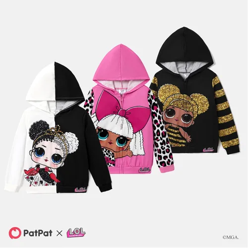 Vista 7 de L.O.L. Surprise! Chaqueta con cremallera de lentejuelas para niña pequeña, chaqueta con estampado de personajes de manga larga