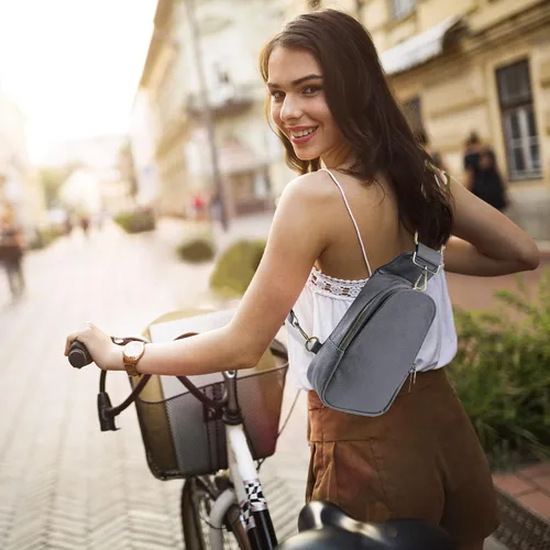 Vista 7 de KFXFENQ Bolso bandolera para mujer de piel sintética pequeño bolso bandolera multiusos para ciclismo para mujer Gris oscuro Casual