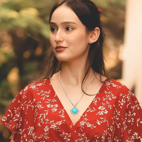 Vista 107 de Joyas de turquesa para mujeres y hombres de plata de ley 925 con colgante de urna para cenizas, collar con medallón de imagen, martillo de Thor