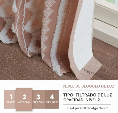 Vista 4 de INK+IVY Cortinas Boho para Dormitorio PANEL ÚNICO Cortinas de Ventana para Sala de Estar, 100% Algodón con Rayas de Chenilla Copetuda Estilo Granja