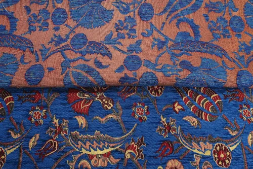 Vista 4 de Tela de tapicería, Tela turca por metro, por The Yard, Tela de tapicería de chenilla jacquard con patrón de clavel azul marino - Seleccione - 1
