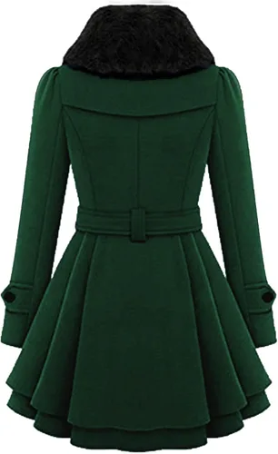 Vista 4 de Zeagoo Abrigo estilo gabardina de lana gruesa con solapa de pelo sintético y botones cruzados para mujer, tallas S a 2XL