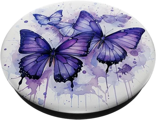Vista 2 de mariposa estética púrpura mariposas naturaleza azul PopSockets PopGrip intercambiable