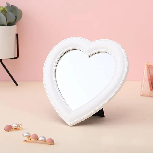 Vista 3 de BinaryABC Corazón Maquillaje Espejo Espejo Cosmético Pared Escritorio Pequeño Espejo Dormitorio Espejo (blanco)