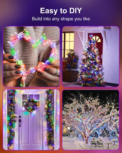 Vista 4 de Luces de hadas que funcionan con pilas, luces de cuerda centelleantes impermeables con cable plateado de 5 pies y 60 LED, luces de fuegos