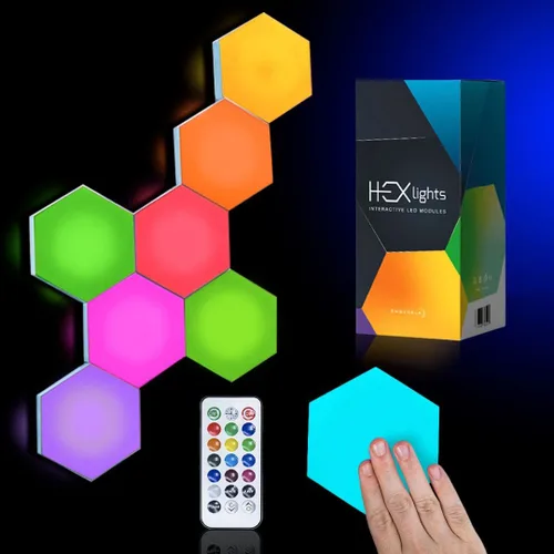 Vista 9 de Emberela HEXlights - Luces Sensoriales para Niños, Paquete de 3 Luces Hexagonales Táctiles, Control Remoto, Paneles LED de Pared Amigables